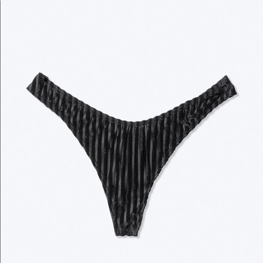 VS Pink Velvet Pure Black High-Leg‎ Thong
